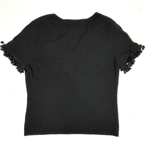 Naeem Khan 100% Fine Cashmere Sweater Women’s XL V-Neck Black Beaded Pom EUC - Picture 2 of 11